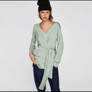 Zara Mint Sage Front Tie Tunic Top